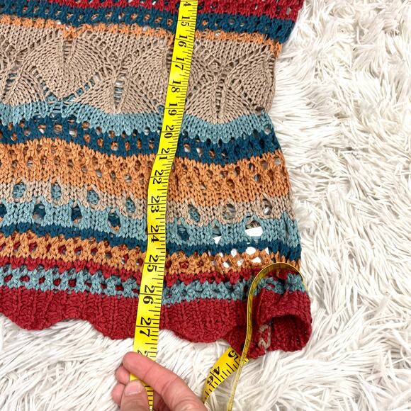 Umgee Multicolor Crochet Stripe Pullover Sweater With Scalloped Hem - Picture 12 of 12